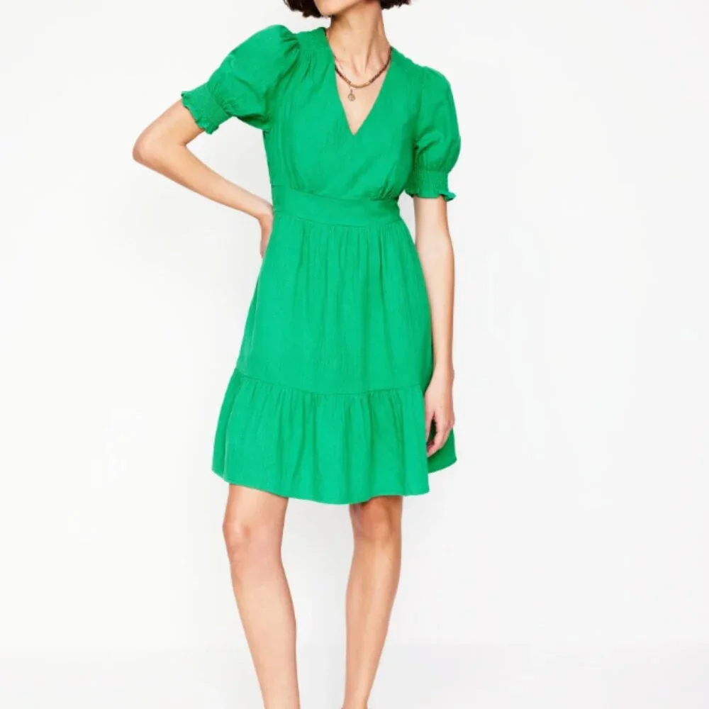 Boden Anna Double Cloth Short Dress US Size 10P Bright Green Gauze Spring Summer - Picture 1 of 10